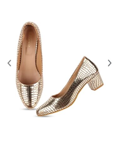 Gold toned printed party pumps